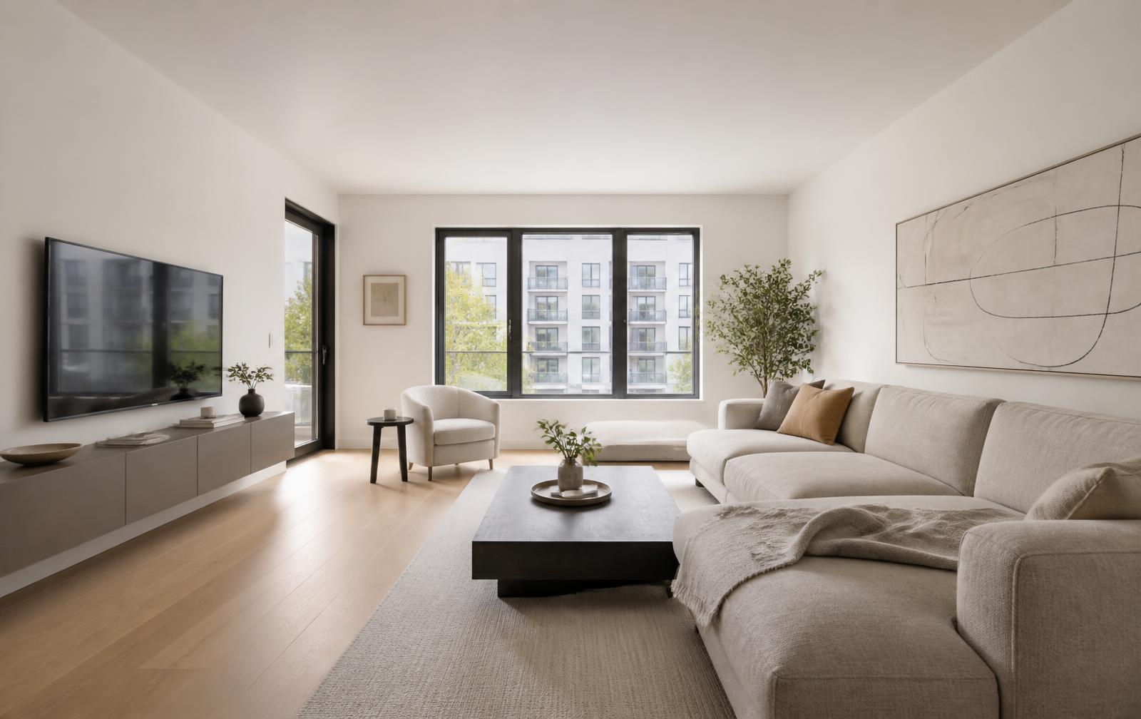 Séjour lumineux d'un appartement en location